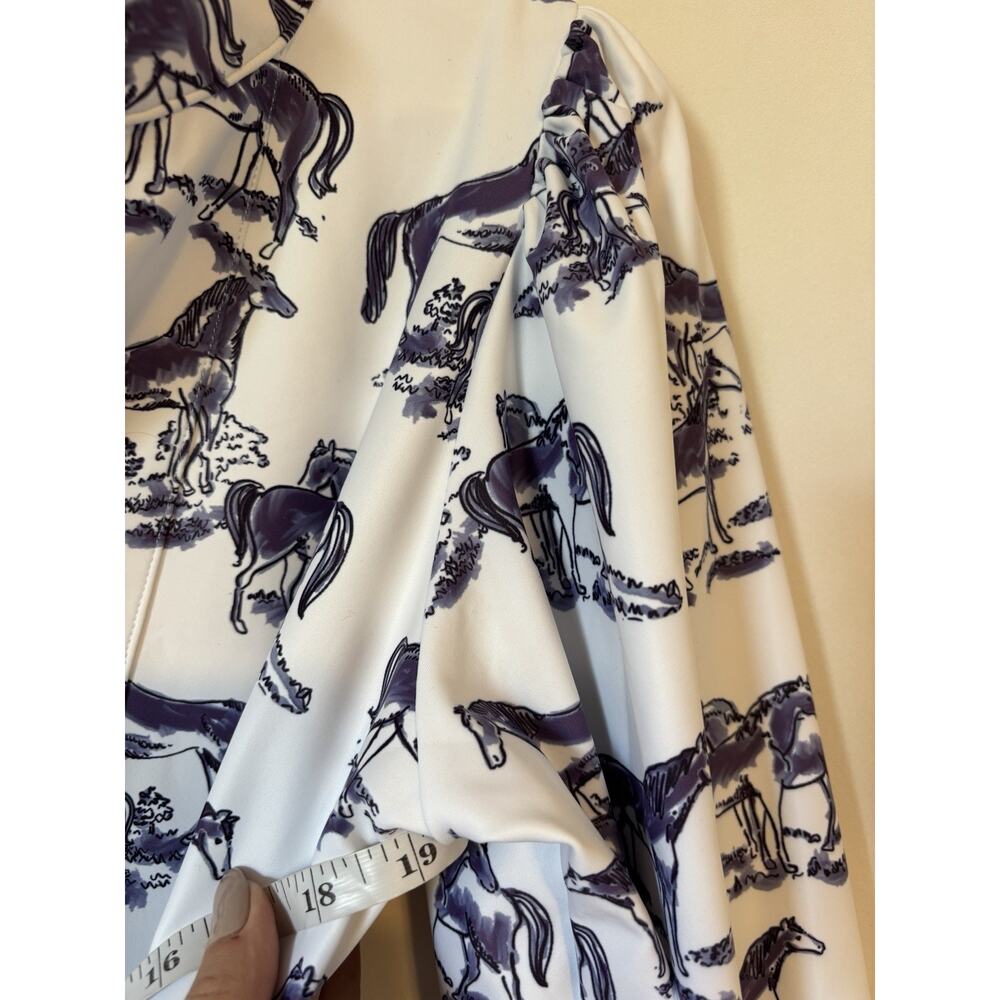 Smith & Quinn Dress Medium Mini Aline Puff Sleeve Horse
Print White Blue Stretch - Picture 8 of 12